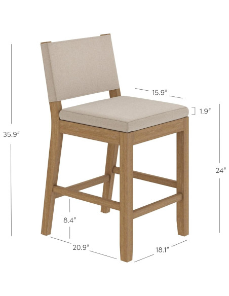 Taburete de Bar Nathan James Linus - Altura de Contracara, Juego de 4, Marrón Claro