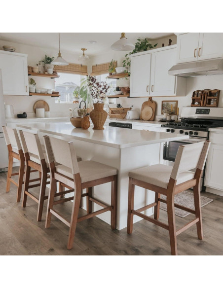 Taburete de Bar Nathan James Linus - Altura de Contracara, Juego de 4, Marrón Claro