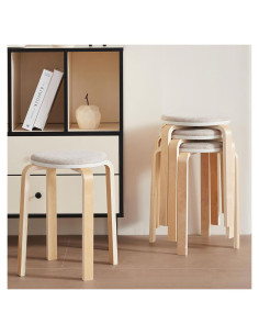 Juego de 4 Taburetes Apilables HRVEOCEI de Madera Gris Claro
