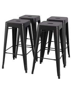 Juego de 4 Taburetes de Bar Apilables PayLessHere 76.2 cm Negro