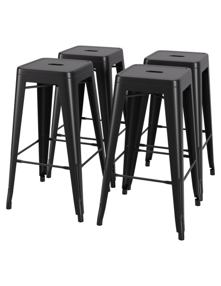 Juego de 4 Taburetes de Bar Apilables PayLessHere 76.2 cm Negro