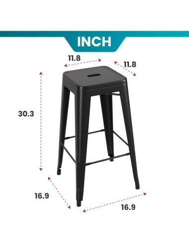 Juego de 4 Taburetes de Bar Apilables PayLessHere 76.2 cm Negro