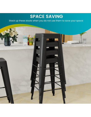 Juego de 4 Taburetes de Bar Apilables PayLessHere 76.2 cm Negro