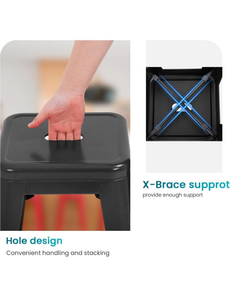 Juego de 4 Taburetes de Bar Apilables PayLessHere 76.2 cm Negro