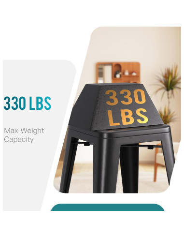 Juego de 4 Taburetes de Bar Apilables PayLessHere 76.2 cm Negro