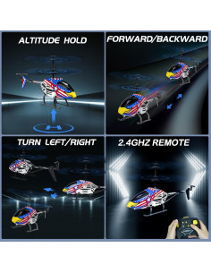 Helicóptero RC Bloolilies Azul Águila 3.5CH LED para Niños 2