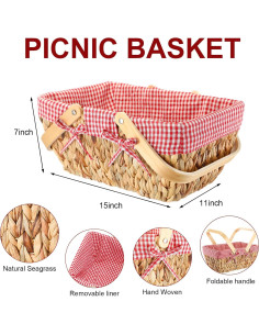 Cesta de Picnic Tiangrid de Mimbre con Plato de Bambú 38x28x17cm 2