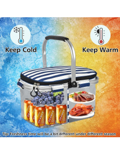 Cesta de Picnic Aislada LPEIEB 27L Multi-Bolsillo Plegable 2