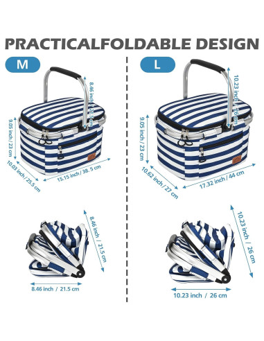 Cesta de Picnic Aislada LPEIEB 27L Multi-Bolsillo Plegable