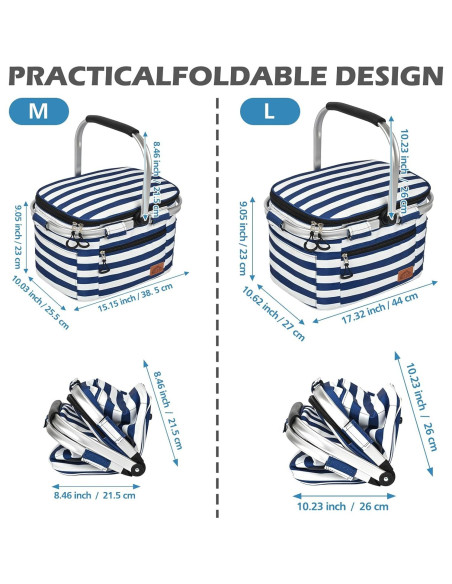 Cesta de Picnic Aislada LPEIEB 27L Multi-Bolsillo Plegable