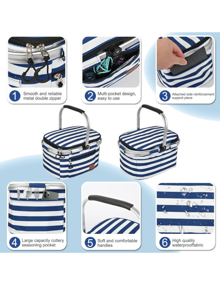 Cesta de Picnic Aislada LPEIEB 27L Multi-Bolsillo Plegable
