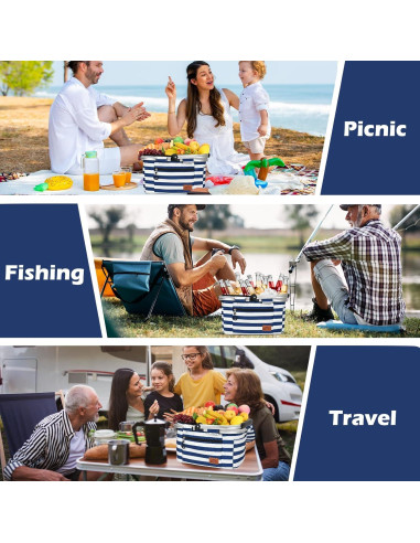 Cesta de Picnic Aislada LPEIEB 27L Multi-Bolsillo Plegable