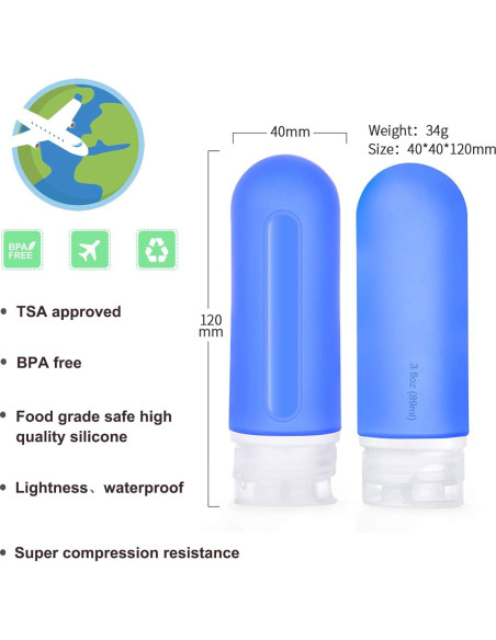 Botellas de viaje 3 oz ABUNRO a prueba de fugas 4+2 tarros
