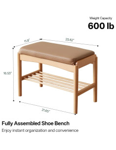 Banco de Zapatos de Madera Haya Vadisun 60x30x42 cm Natural 2