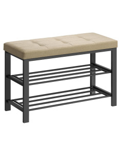 Banco para zapatos SONGMICS con cojín, 2 estantes, marrón camello