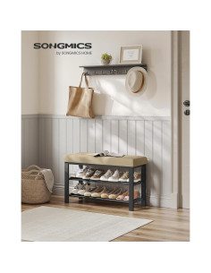 Banco para zapatos SONGMICS con cojín, 2 estantes, marrón camello 2