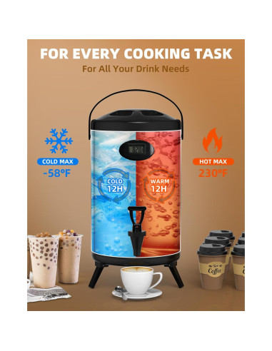 Dispensador de Bebidas Aislado JIVGDN 7.57L Acero Inoxidable Negro