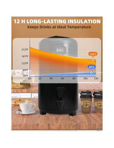 Dispensador de Bebidas Aislado JIVGDN 7.57L Acero Inoxidable Negro