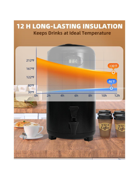 Dispensador de Bebidas Aislado JIVGDN 7.57L Acero Inoxidable Negro