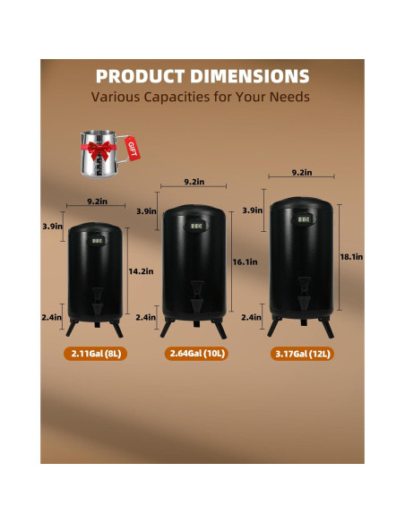 Dispensador de Bebidas Aislado JIVGDN 7.57L Acero Inoxidable Negro