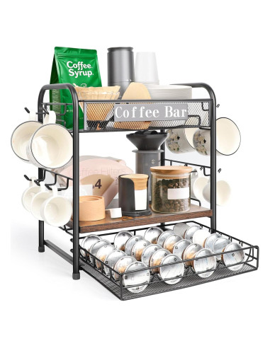 Organizador de Bar de Café Seaflash con 3 Niveles y Ganchos
