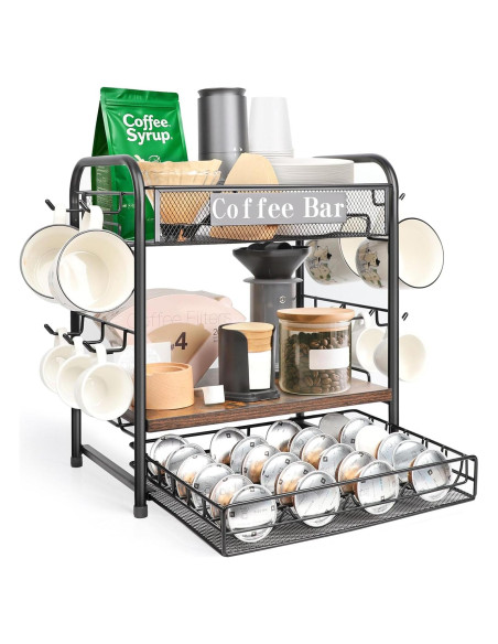 Organizador de Bar de Café Seaflash con 3 Niveles y Ganchos