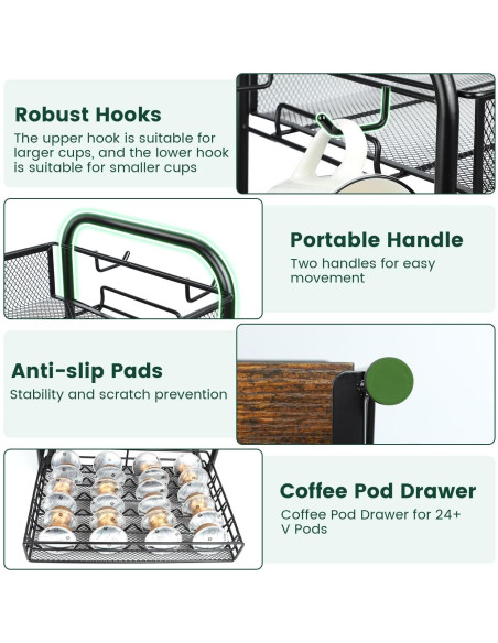 Organizador de Bar de Café Seaflash con 3 Niveles y Ganchos