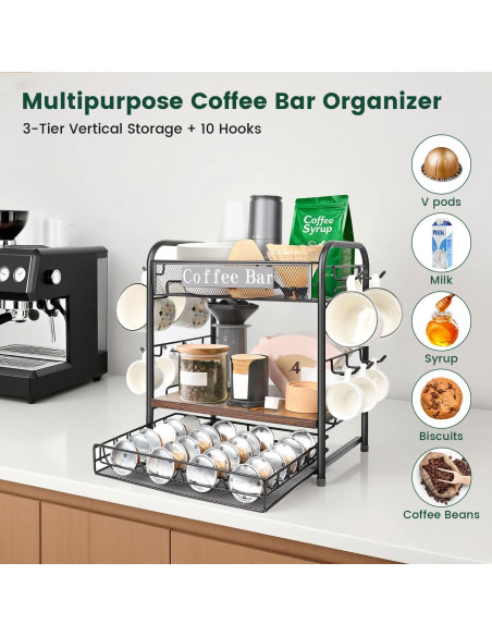 Organizador de Bar de Café Seaflash con 3 Niveles y Ganchos