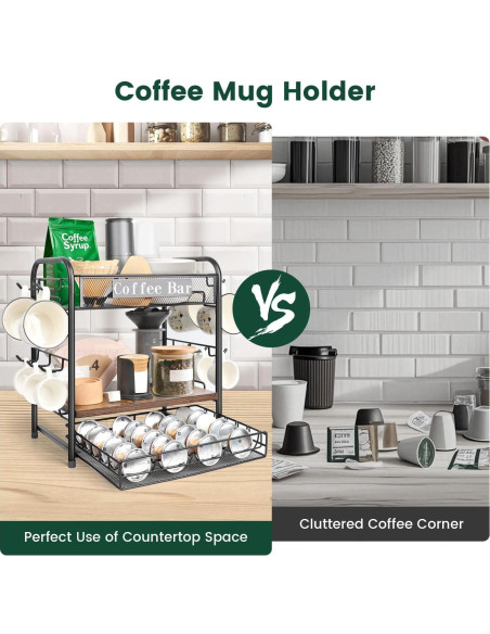 Organizador de Bar de Café Seaflash con 3 Niveles y Ganchos