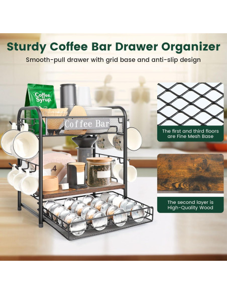 Organizador de Bar de Café Seaflash con 3 Niveles y Ganchos