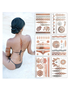 Tatuajes Temporales Henna Oro Rosa Terra - 75+ Diseños Impermeables