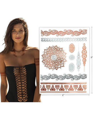 Tatuajes Temporales Henna Oro Rosa Terra - 75+ Diseños Impermeables