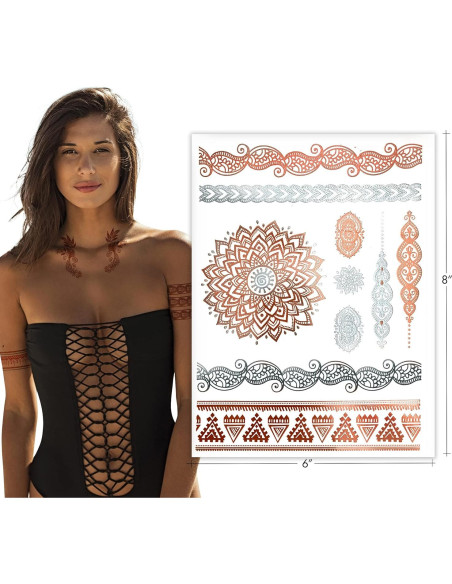 Tatuajes Temporales Henna Oro Rosa Terra - 75+ Diseños Impermeables
