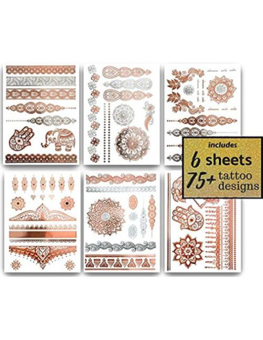 Tatuajes Temporales Henna Oro Rosa Terra - 75+ Diseños Impermeables