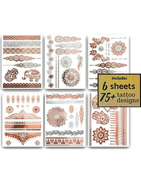 Tatuajes Temporales Henna Oro Rosa Terra - 75+ Diseños Impermeables