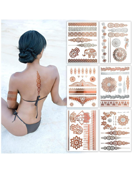 Tatuajes Temporales Henna Oro Rosa Terra - 75+ Diseños Impermeables
