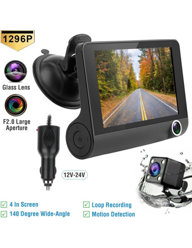 Cámara Dash 3 Canales iMounTEK 1296P Full HD Gran Angular