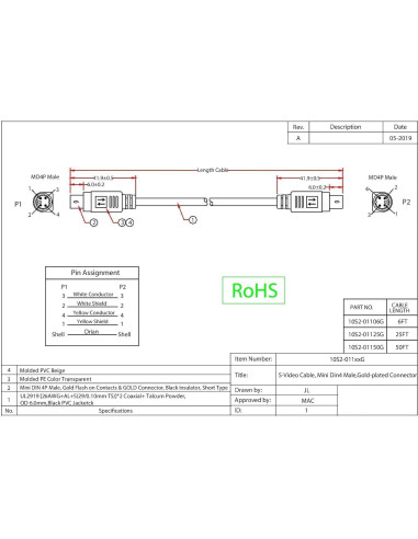 Cable S-Video Macho a Macho 1.83m CableWholesale 4 Pines