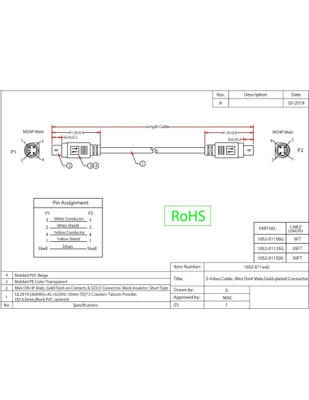 Cable S-Video Macho a Macho 1.83m CableWholesale 4 Pines