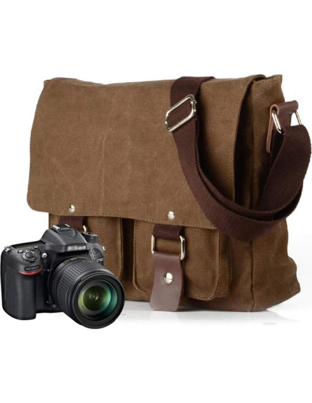 Bolsa de Mensajero Impermeable para Cámara DSLR MUCHAUN Café