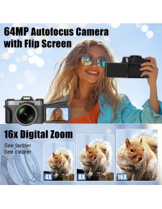 Cámara Digital 6K WIKICO WD02 64MP Zoom 16X Pantalla 3" 2