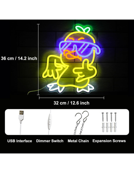 Luz de Neón LED Pato Amarillo Kullneon 36.1x32 cm