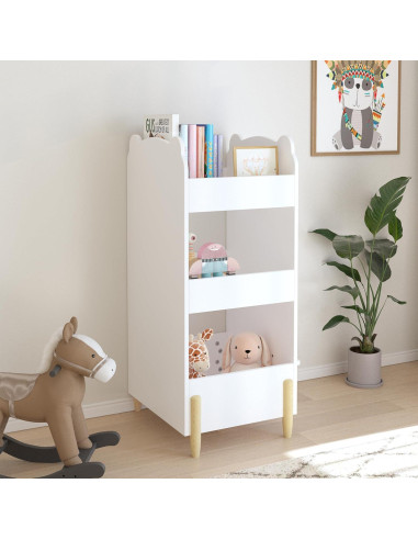 Estantería para Niños KT Rolster, Librero Oso Blanco 3 Niveles