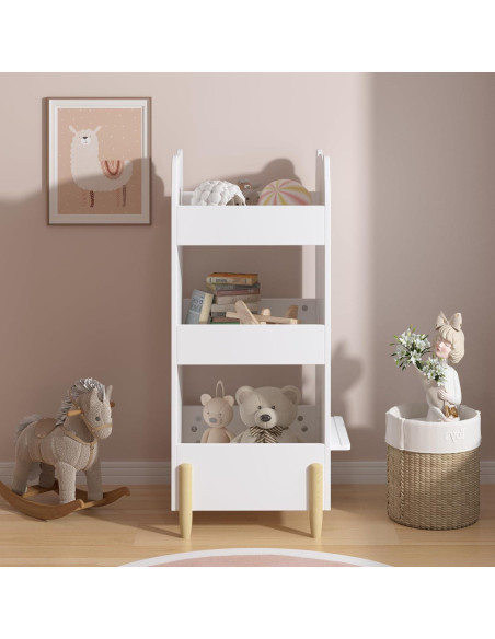 Estantería para Niños KT Rolster, Librero Oso Blanco 3 Niveles