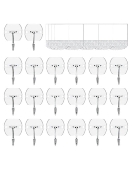 20 Ganchos Transparentes CARAINBO + 25 Tiras Adhesivas