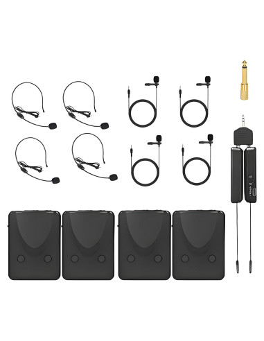 Kit de Micrófono Inalámbrico 8 en 1 - 4 Diadema y 4 Lavalier