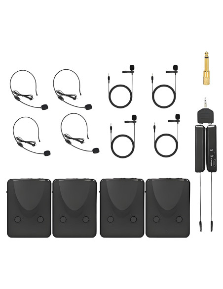 Kit de Micrófono Inalámbrico 8 en 1 - 4 Diadema y 4 Lavalier