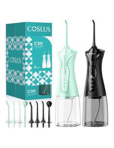 COSLUS Flosser de Agua Inalámbrico 2 Paquetes Negro y Verde