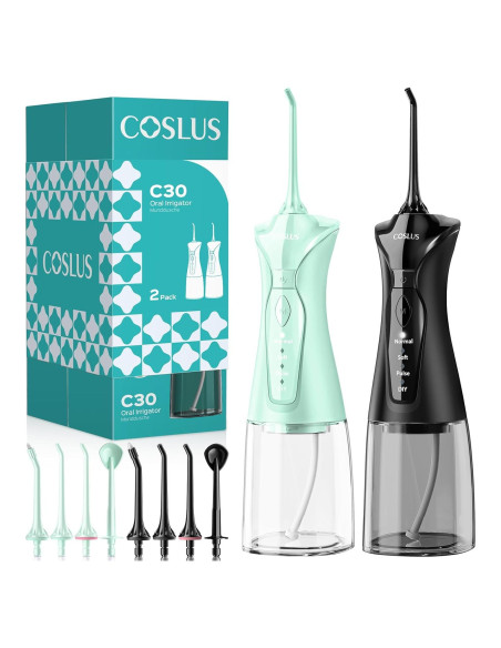 COSLUS Flosser de Agua Inalámbrico 2 Paquetes Negro y Verde