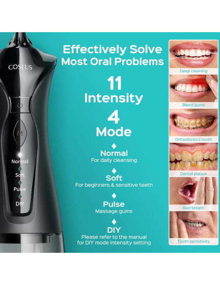 COSLUS Flosser de Agua Inalámbrico 2 Paquetes Negro y Verde